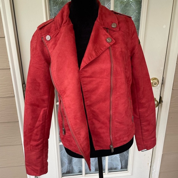 Roxy Red Suede Biker Jacket - Picture 2 of 7